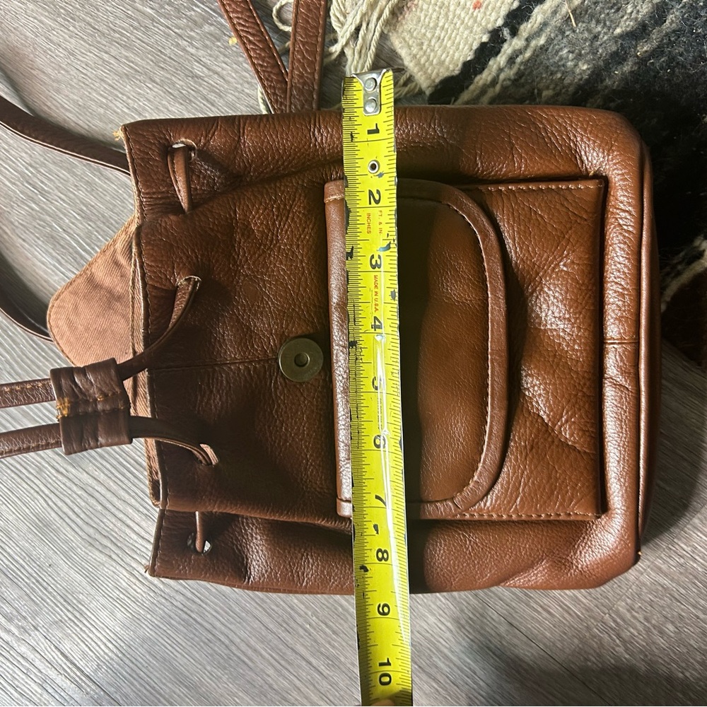 Compact Brown Leather Mini Backpack with Front Po… - image 7